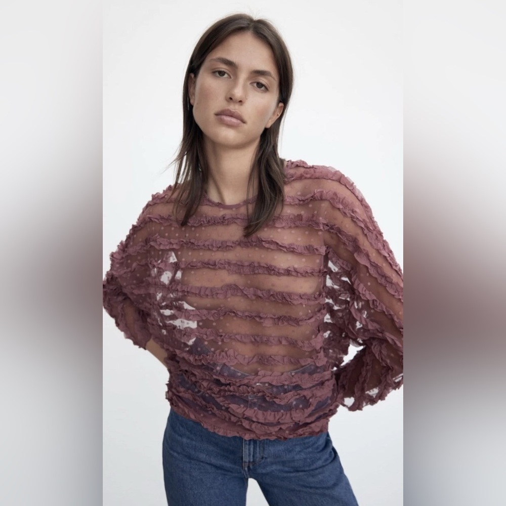 Zara Ruffled Tulle Blouse